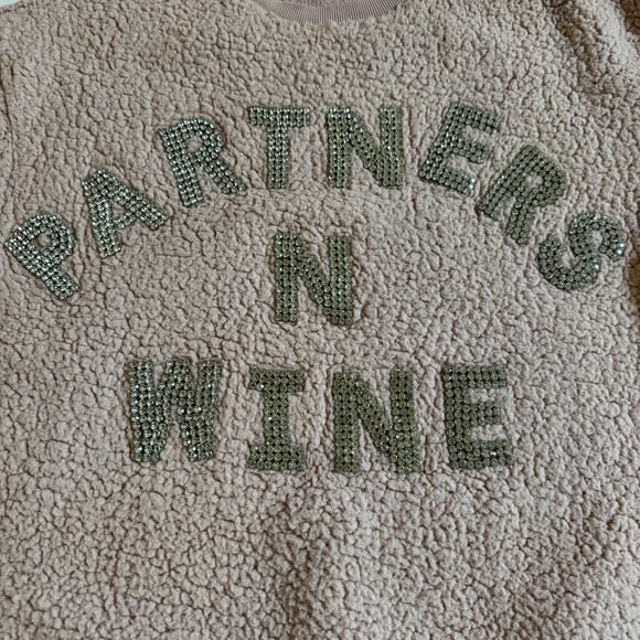 Judith March Partner N Wine Sherpa Sweater Pullover XL EUC Rhinestone Bling - Picture 3 of 8